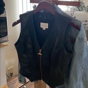 VAKKO genuine leather vintage vest gold zipper